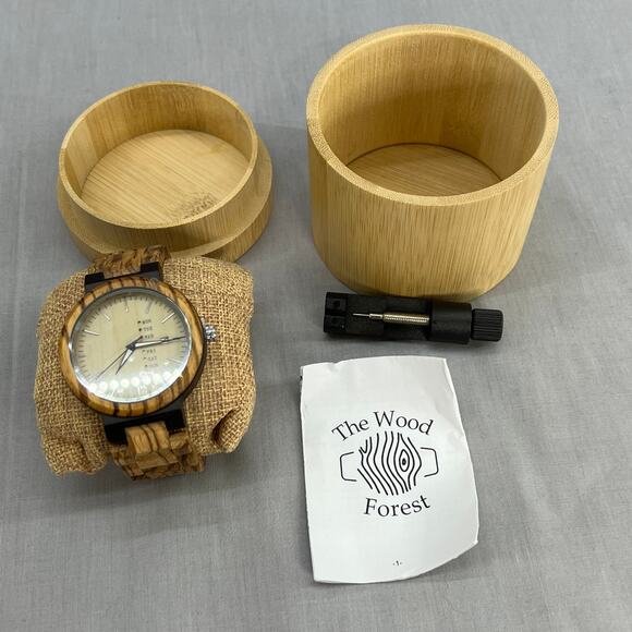 The Wood Forest Nova Wooden Wrist Watch -Tan Ebony-Zebra Wood-Men Watch-Big Face - Picture 2 of 12